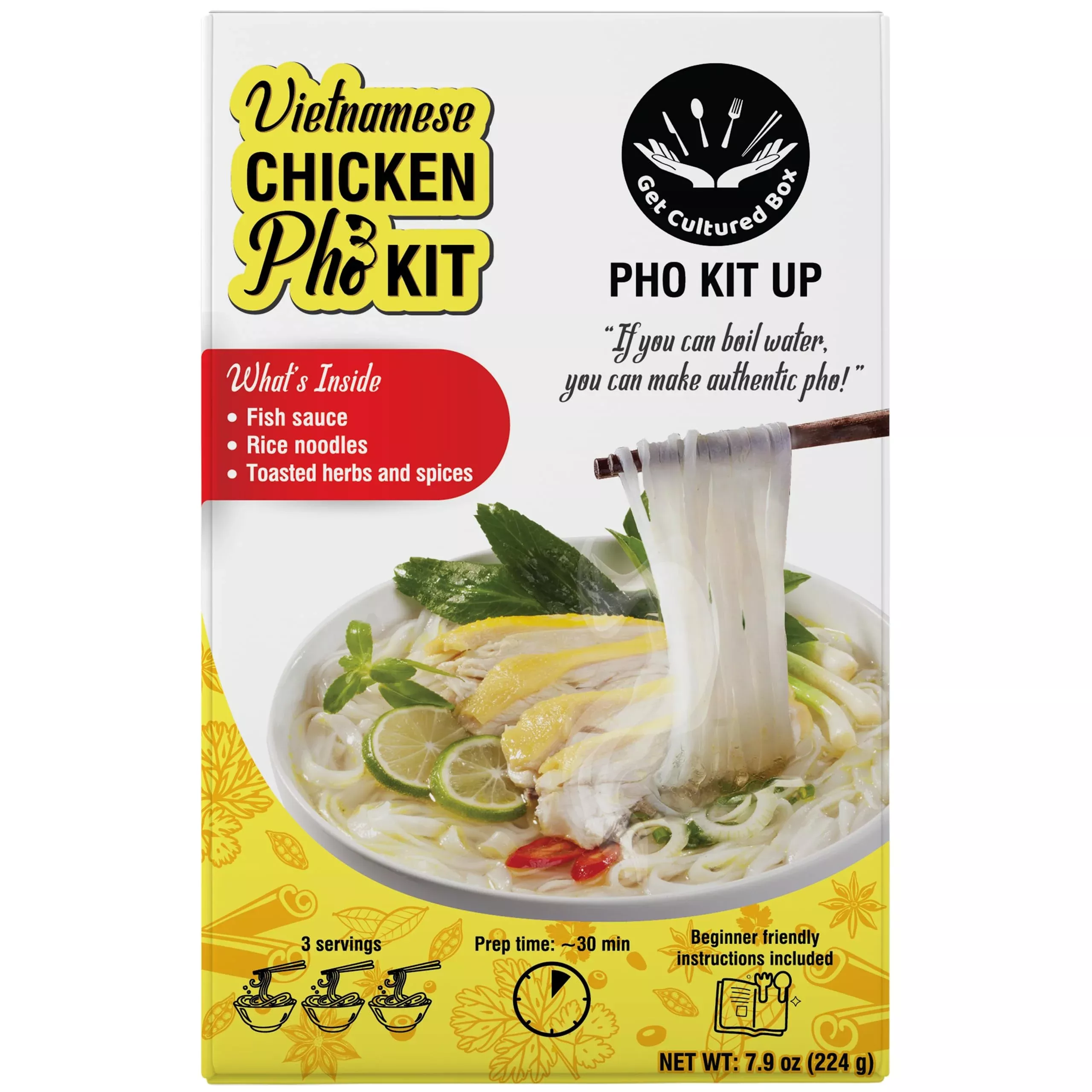 Get Cultured Box Diy Chicken Pho Kit (Ph? G), Make Authentic Vietnamese Pho Broth, Includes Herb Bag, Rice Noodles & Condiments
